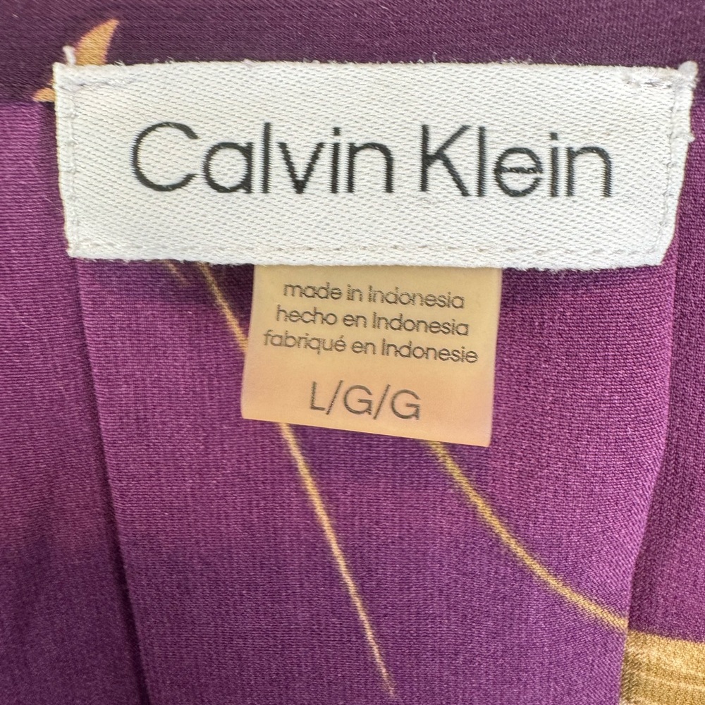 Calvin Klein Purple Floral Henley Blouse Ruched Sleeve Top Size Large - Picture 4 of 4